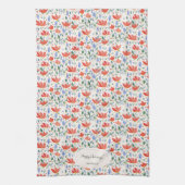 ワイルドフラワーの水色の甘い赤と青 キッチンタオル (縦)