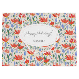 ワイルドフラワーの水色の甘い赤と青 ラージペーパーバッグ