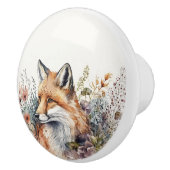 ワイルドフラワーの水色の赤いキツネ セラミックノブ (右)