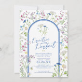 ワイルドフラワーの水色の青結婚のリハーサル 招待状 (正面)