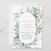 ワイルドフラワーの水色ピンクの女の子ベビーシャワー 招待状 (正面)