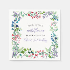 ワイルドフラワーの水色フローラの最初の誕生日 スタンダードカクテルナプキン