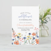 ワイルドフラワーの水色フローラの最初の誕生日 招待状 (スタンド正面)
