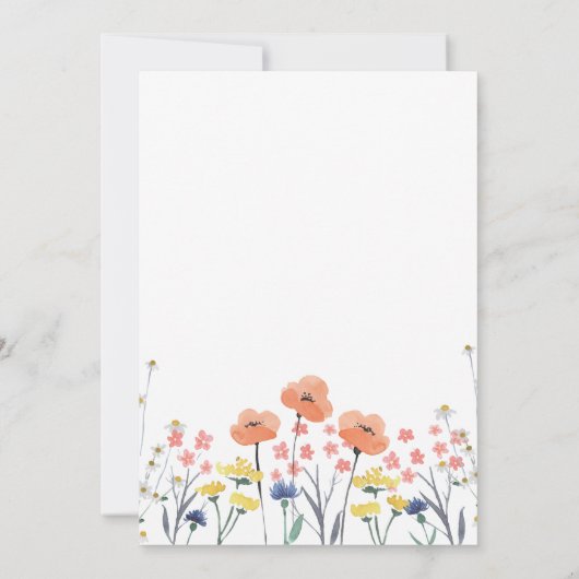 ワイルドフラワーの水色フローラの最初の誕生日 招待状 (裏面)