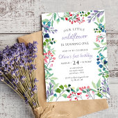 ワイルドフラワーの水色フローラの最初の誕生日 招待状