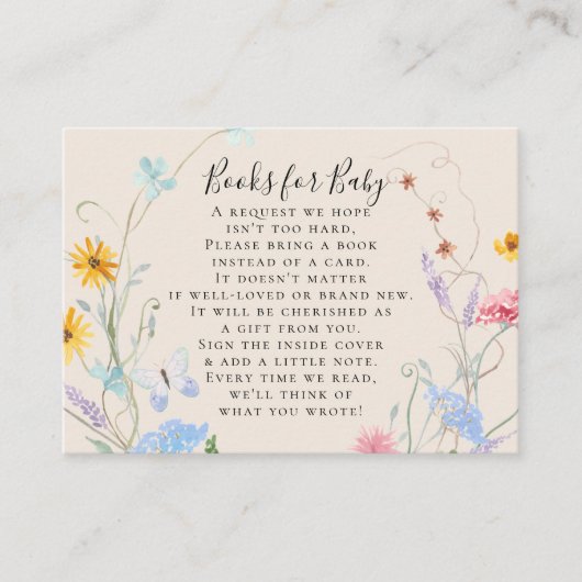 ワイルドフラワーの水色フローラビーブックベビーシャワー エンクロージャーカード (正面)