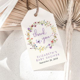 ワイルドフラワーの水色ベビーガールシャワーありがとう ギフトタグ