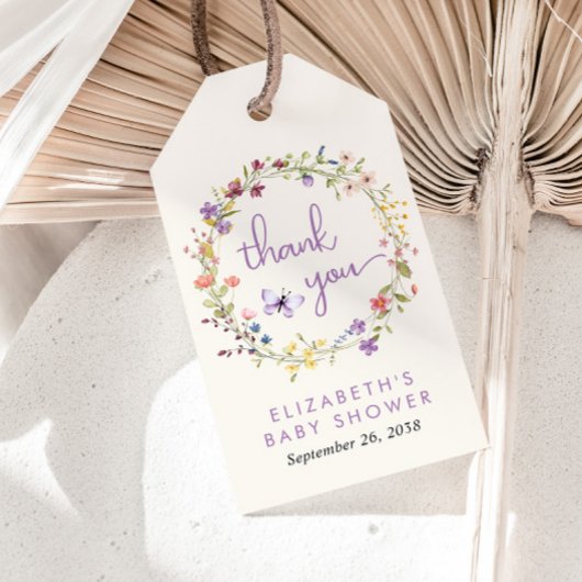 ワイルドフラワーの水色ベビーガールシャワーありがとう ギフトタグ