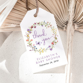 ワイルドフラワーの水色ベビーガールシャワーありがとう ギフトタグ