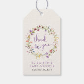 ワイルドフラワーの水色ベビーガールシャワーありがとう ギフトタグ (正面)