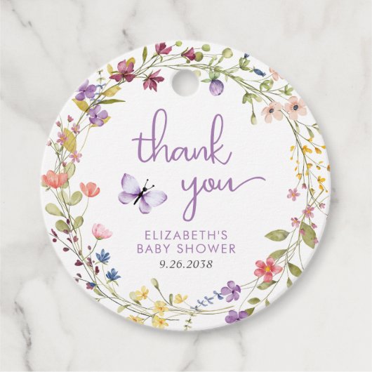 ワイルドフラワーの水色ベビーガールシャワーありがとう フェイバータグ (正面)