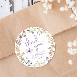 ワイルドフラワーの水色ベビーガールシャワーありがとう ラウンドシール