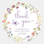 ワイルドフラワーの水色ベビーガールシャワーありがとう ラウンドシール (正面)