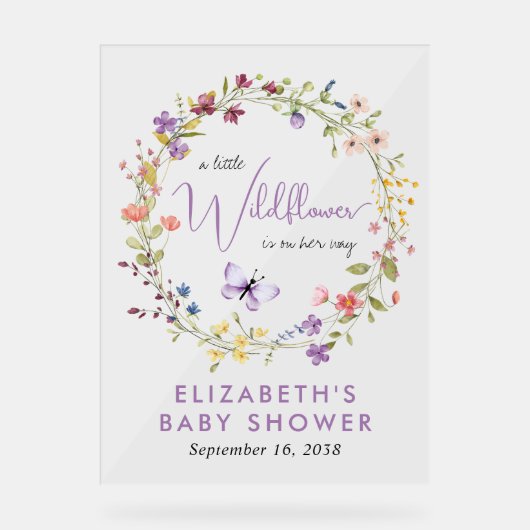 ワイルドフラワーの水色ベビーガールシャワーへようこそ アクリルサイン (正面)