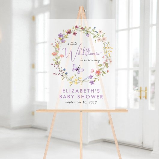 ワイルドフラワーの水色ベビーガールシャワーへようこそ アクリルサイン