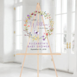 ワイルドフラワーの水色ベビーガールシャワーへようこそ アクリルサイン