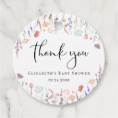 ワイルドフラワーの水色ベビーシャワーありがとう フェイバータグ (正面)