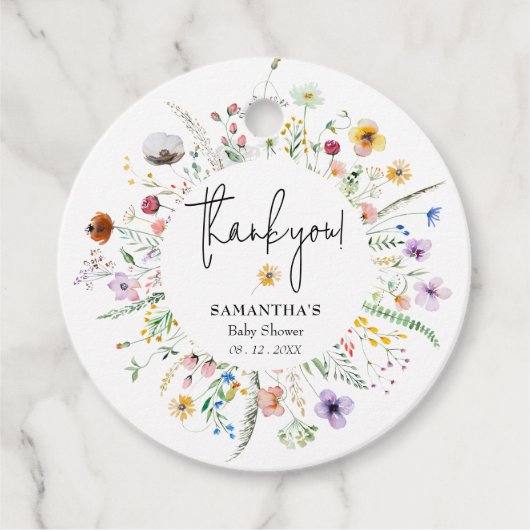ワイルドフラワーの水色ベビーシャワーありがとう フェイバータグ (正面)