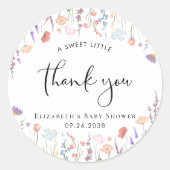 ワイルドフラワーの水色ベビーシャワーありがとう ラウンドシール (正面)