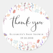 ワイルドフラワーの水色ベビーシャワーありがとう ラウンドシール (正面)
