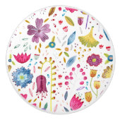 ワイルドフラワーの水色モダン セラミックノブ (正面)