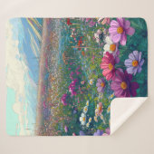 ワイルドフラワーの水色 シェルパブランケット (正面(横))