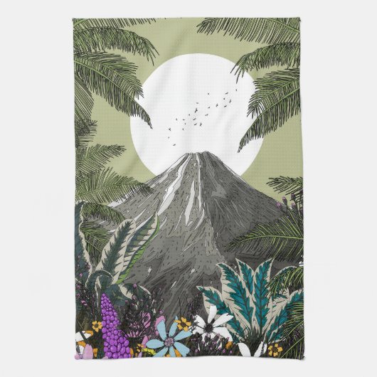 ワイルドフラワーの火山山 キッチンタオル (縦)