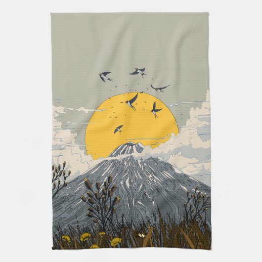 ワイルドフラワーの火山山 キッチンタオル (縦)