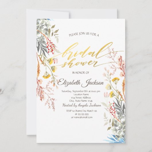 ワイルドフラワーの牧場 ドライ ブライズシャワー 招待状 (正面)