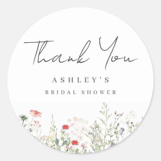 ワイルドフラワーの牧場 ブライダルシャワーのお礼 ラウンドシール (正面)