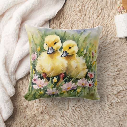 ワイルドフラワーの牧草地の水色のアヒル クッション (ブランケット)