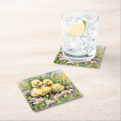 ワイルドフラワーの牧草地の水色のアヒル スクエアペーパーコースター (インサイチュ)