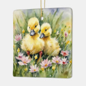 ワイルドフラワーの牧草地の水色のアヒル セラミックオーナメント (左)