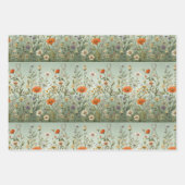 ワイルドフラワーの牧草地の白、緑、青の背景 ラッピングペーパーシート (正面3)