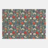 ワイルドフラワーの牧草地の白、緑、青の背景 ラッピングペーパーシート (正面2)