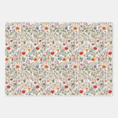 ワイルドフラワーの牧草地の白、緑、青の背景 ラッピングペーパーシート (正面)