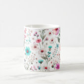 ワイルドフラワーの牧草地ホワイト、グリーン、ブルー、ブラウン、ターク コーヒーマグカップ (中央)