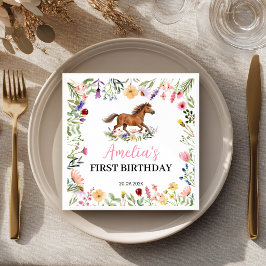 ワイルドフラワーの田舎風な馬の女の子の誕生日パーティー スタンダードカクテルナプキン
