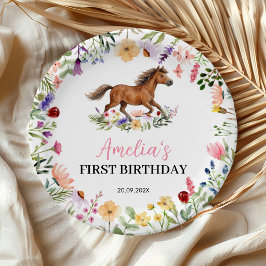 ワイルドフラワーの田舎風な馬の誕生日パーティー ペーパープレート