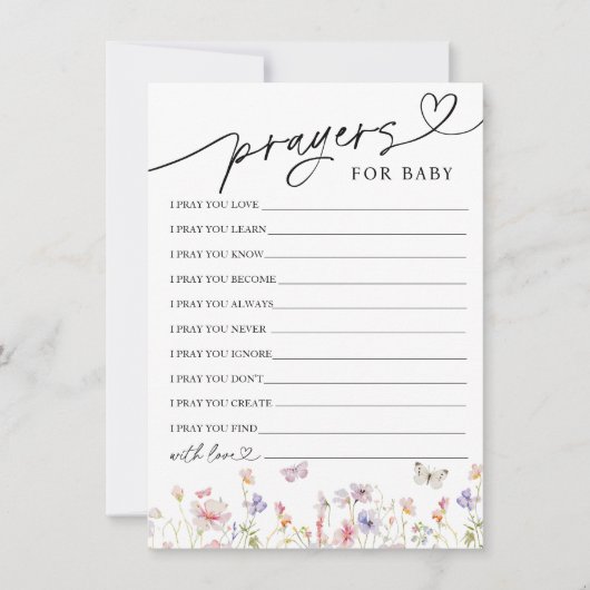 ワイルドフラワーの祈りの言葉とウィッシュのベビーカード 招待状 (正面)