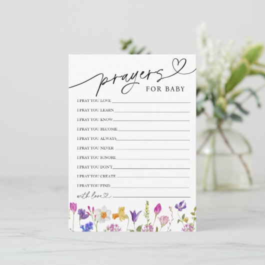 ワイルドフラワーの祈りの言葉とウィッシュのベビーカード 招待状 (スタンド正面)