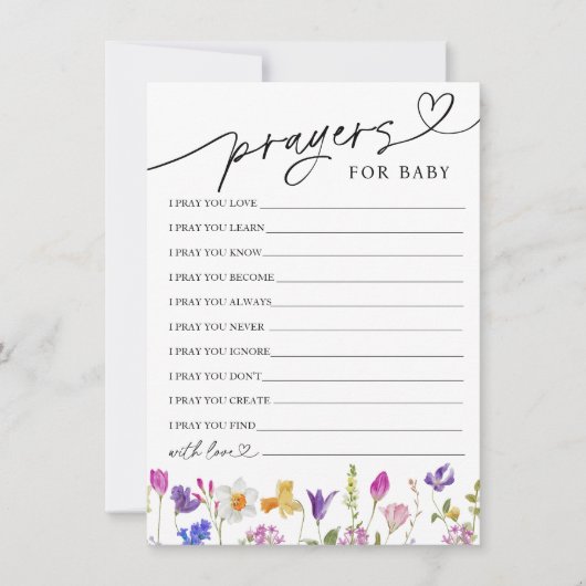 ワイルドフラワーの祈りの言葉とウィッシュのベビーカード 招待状 (正面)