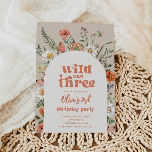 ワイルドフラワーの第3バースデーパーティーへの招待 招待状
