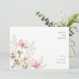 ワイルドフラワーの結婚式のためのフラットなSave The Dateカード セーブザデート