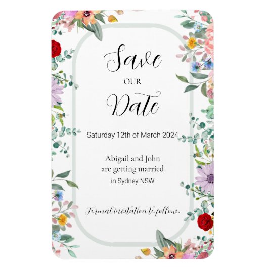 ワイルドフラワーの結婚式の日付を保存 マグネット (縦)