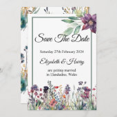 ワイルドフラワーの結婚式の日付を保存 招待状 (正面/裏面)