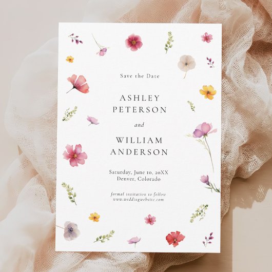 ワイルドフラワーの結婚式の日付を保存 招待状