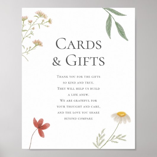 ワイルドフラワーの結婚式の贈り物とカードサイン ポスター (正面)