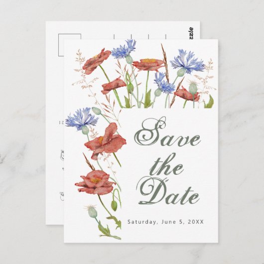 ワイルドフラワーの結婚式は、日付のはがきを除いて ポストカード (正面/裏面)