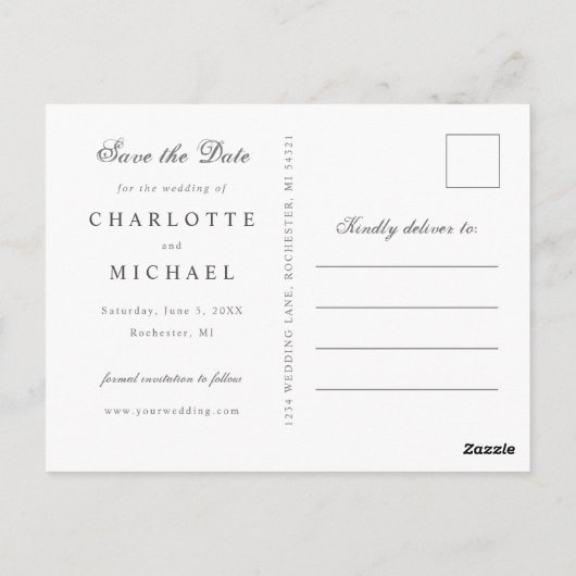 ワイルドフラワーの結婚式は、日付のはがきを除いて ポストカード (裏面)